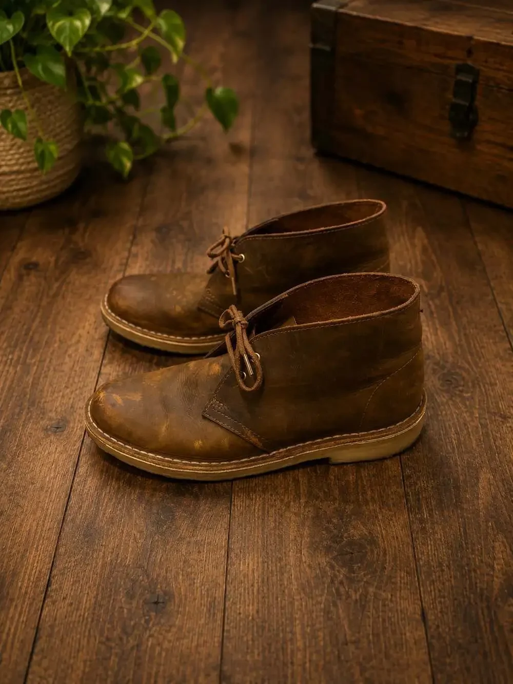 Clarks Originals Desert Boots Brown Distressed Leather Crepe Sole Women’s US 9